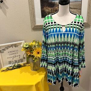 Ruby Rd geometric print LS Tunic Top-NWT